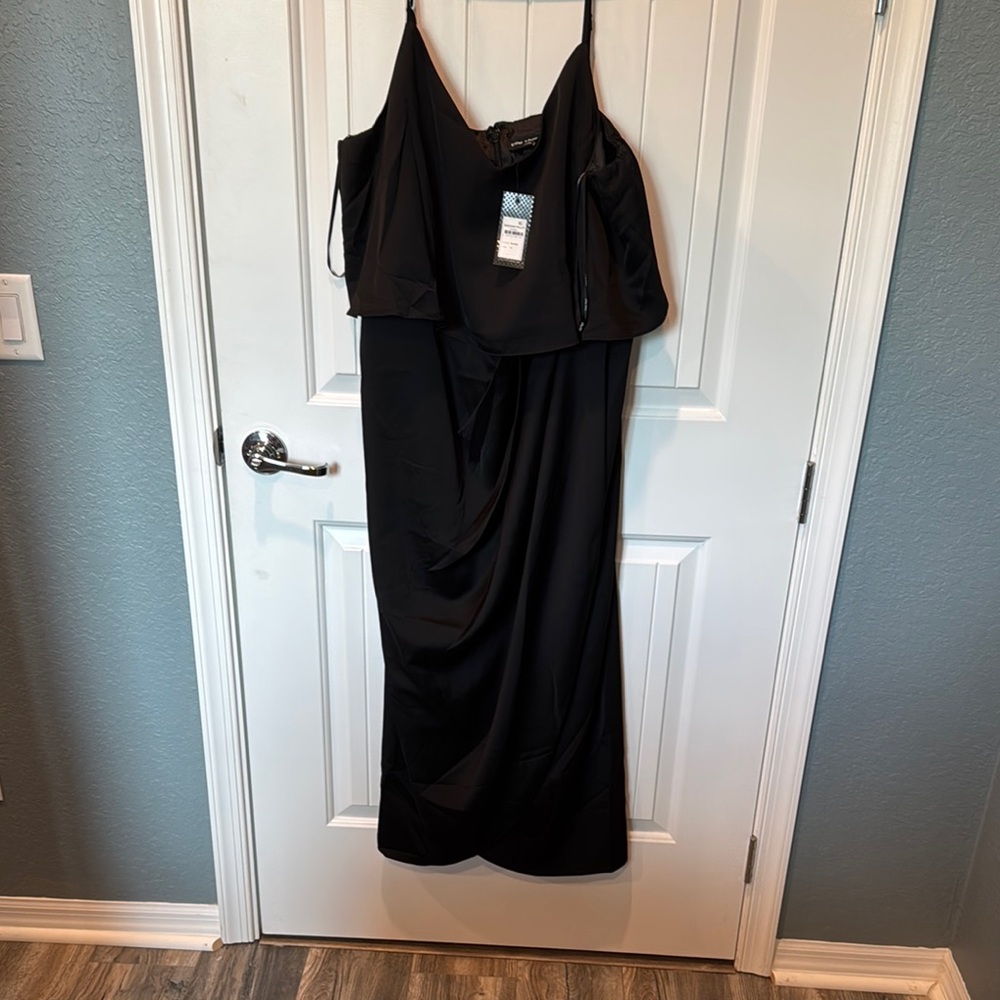 NWT City Chic Baby Frill Elegant Black Satin Evening Dress Size 18